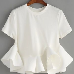 CREW NECK RUFFLE CROP BLOUSE-NEW IN WOMEN